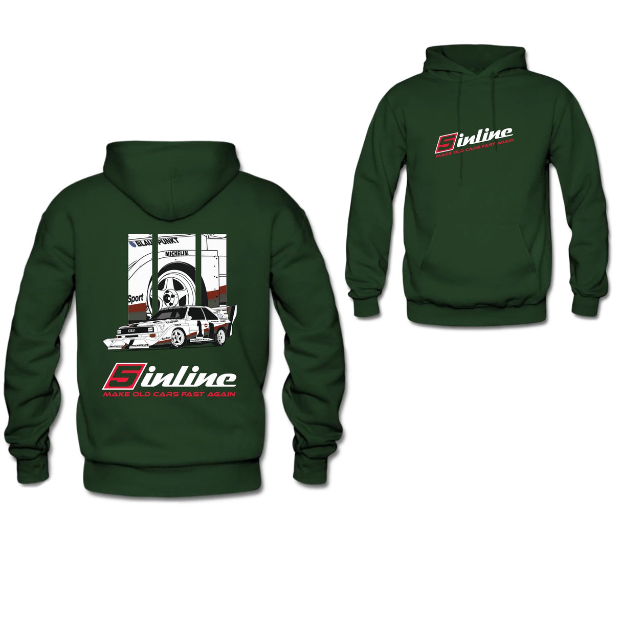 Hoodie 5inline Motorsport Grün "MAKE OLD CARS FAST AGAIN"
