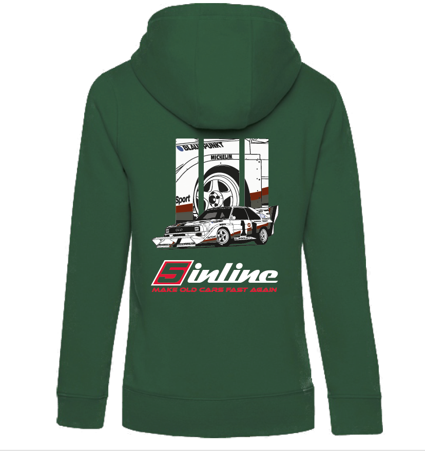 WOMEN'S WEAR Hoodie 5inline Motorsport Bottle-Green"MAKE OLD CARS FAST AGAIN" Sonderangebot