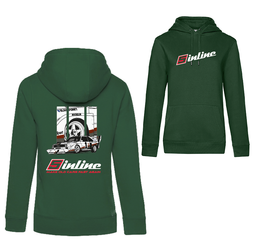 WOMEN'S WEAR Hoodie 5inline Motorsport Bottle-Green"MAKE OLD CARS FAST AGAIN" Sonderangebot