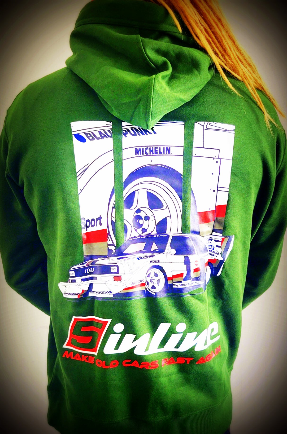 Hoodie 5inline Motorsport Grün "MAKE OLD CARS FAST AGAIN"