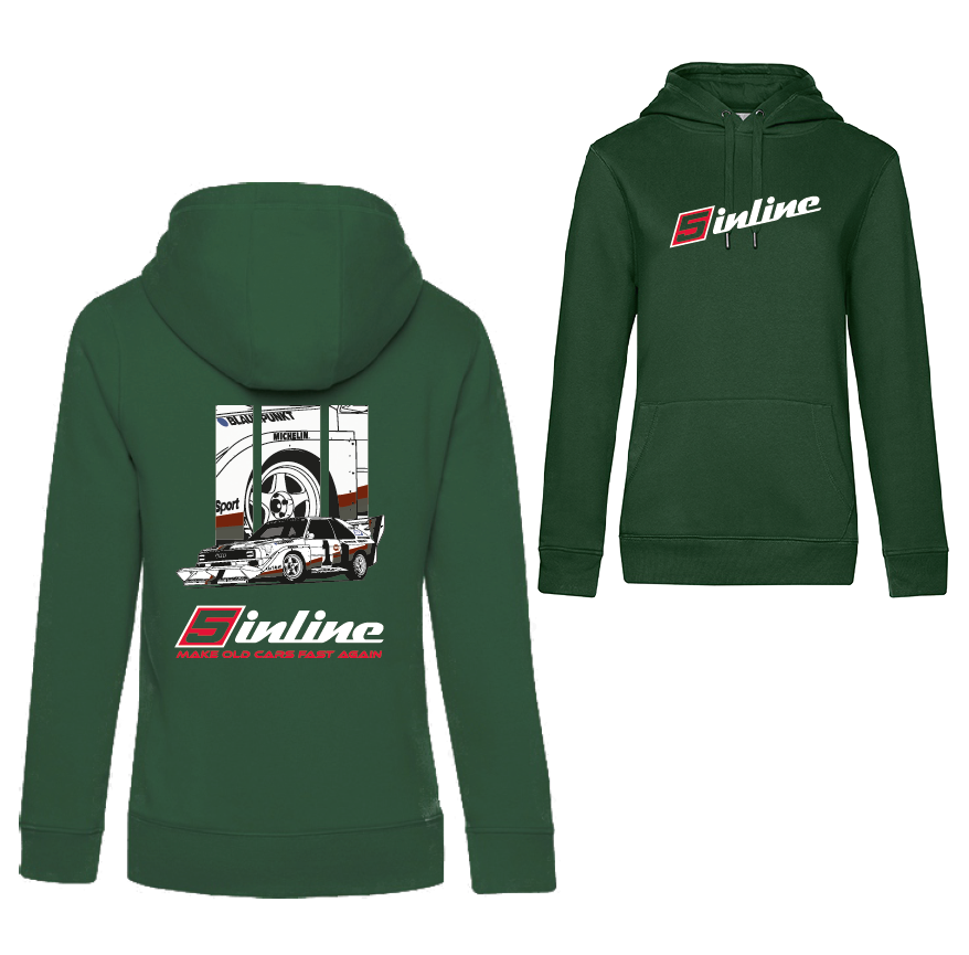 WOMEN'S WEAR Hoodie 5inline Motorsport Bottle-Green"MAKE OLD CARS FAST AGAIN"